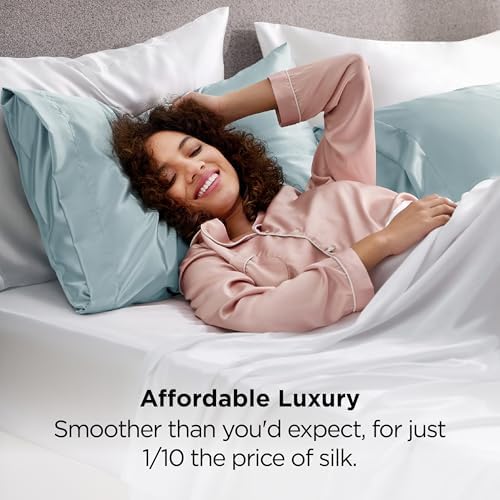Bedsure Satin Pillowcases King Set of 2, Silky Pillow Cases Light Turquoise - Image 4
