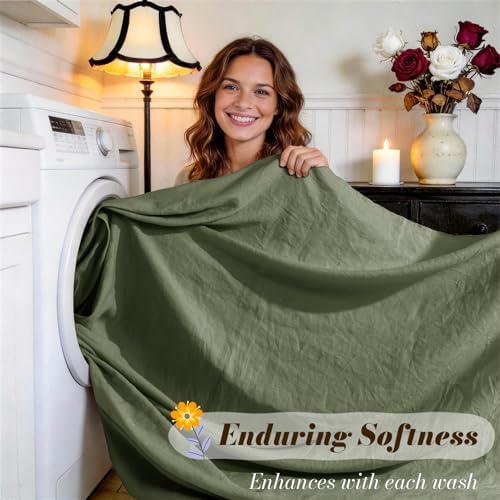 SONORO KATE 100% French Linen Cal King Size Sheets Set, Natural Flax Bedding - Image 5