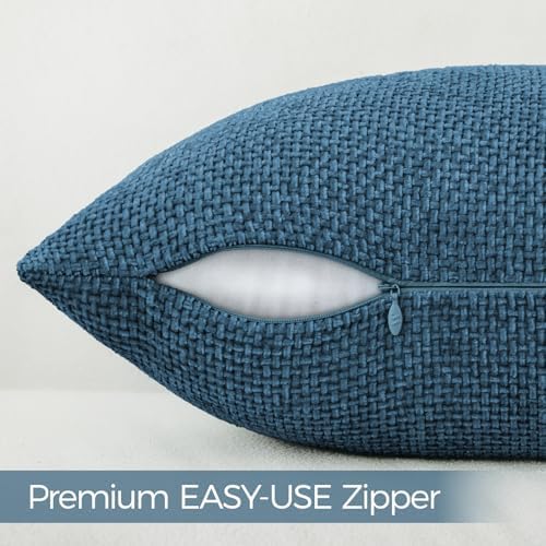a moment Ocean Blue Chenille Throw Pillow Covers 12x20 Inch Pack of 2 Modern - Image 2