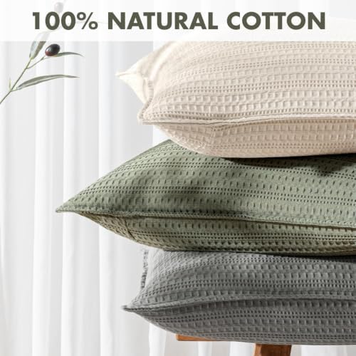 Decorative Waffle Pillow Shams King Size 20x36 Olive Green - Image 3