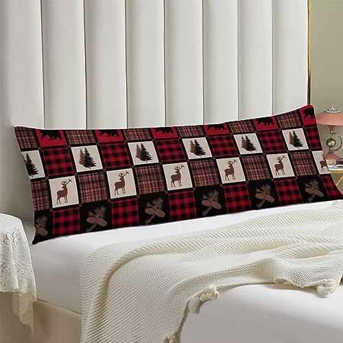 Christmas Body Pillow Cover, Wildlife Elk Moose Bear Deer Pine Tree Forest - Image 2