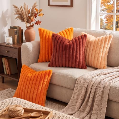 decorUhome Fall Faux Fur Throw Pillow Covers 26x26 Set of 2 Rust - Image 6