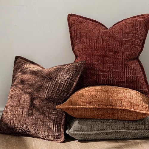 MIULEE Slubby Textured Decorative Fall Throw Pillow Covers Brown 18x18 - Image 4