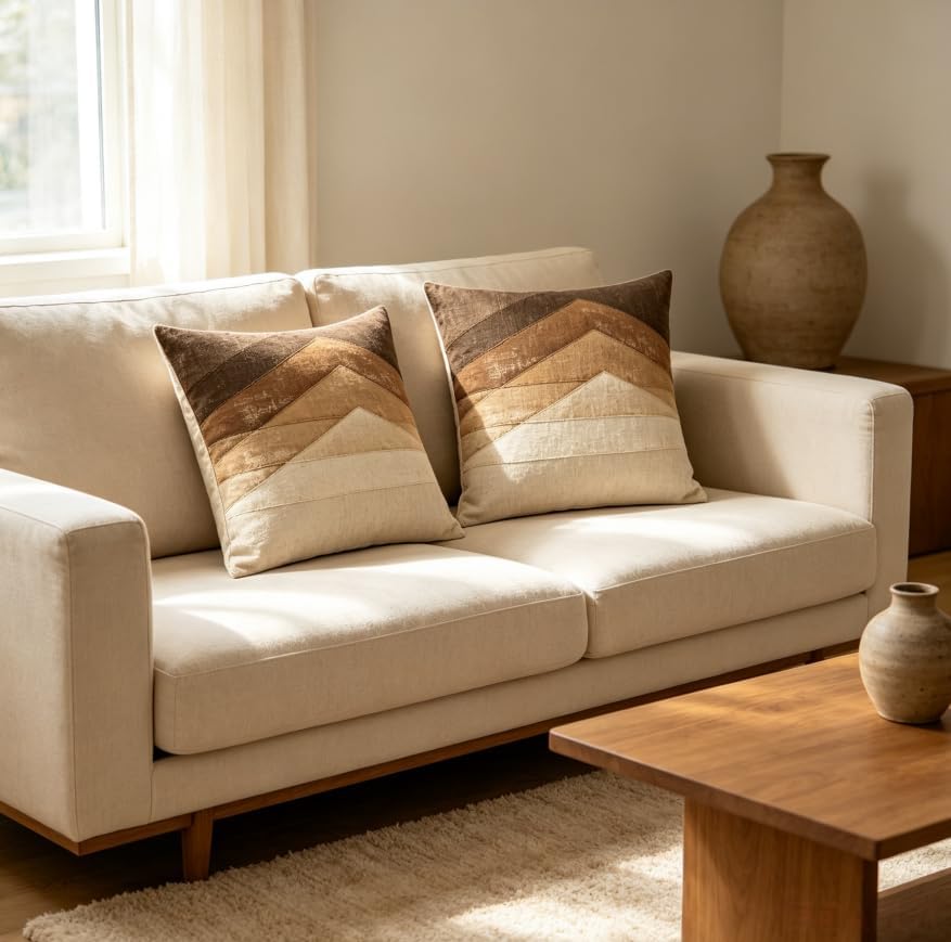 Linen Throw Pillow Covers Set of 2 Mountain Patchwork 18x18in - Image 3