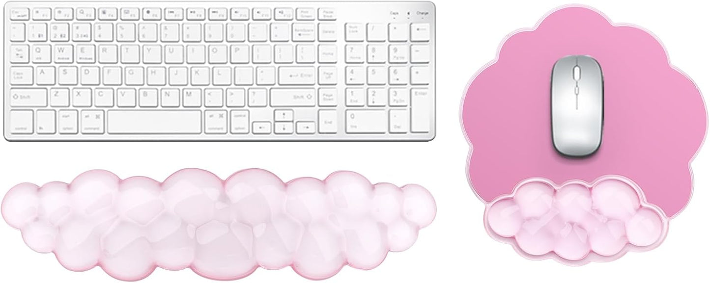 Gel Cloud Keyboard and Mouse Wrist Rest, Cute Wrist Support and Arm Support Rest for Typing Pain Relief，Suitable for Office/Computer/Laptop/Gaming Set-Pink