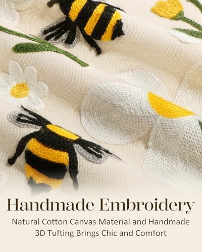 Embroidered Lumbar Pillow Cover 20x12 Inch, Flower Bee - Image 2
