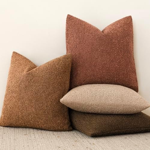 Foindtower Decorative Textured Boucle Throw Pillow Covers 26x26 Hazel Brown - Image 6