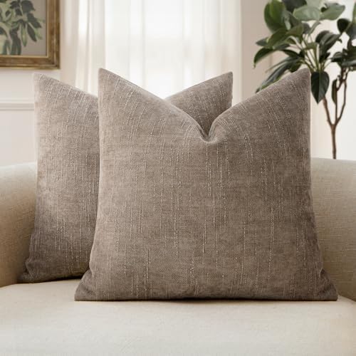 MIULEE Textured Chenille Throw Pillow Covers 18x18 Inch Light Taupe by MIULEE