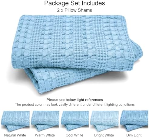 PHF Cotton Waffle Pillow Shams Queen Size 20" x 30", Sky Blue, No Insert - Image 5