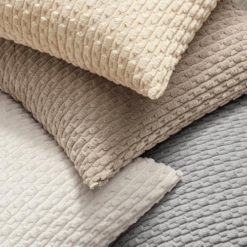MIULEE Decorative Throw Pillow Covers 16x16 Beige Textured Corduroy - Image 4