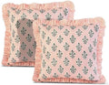 Ridhi Salmon Blossom Block Print Ruffle Pillow Covers 16x16 Inch Set of 2 by Ridhi