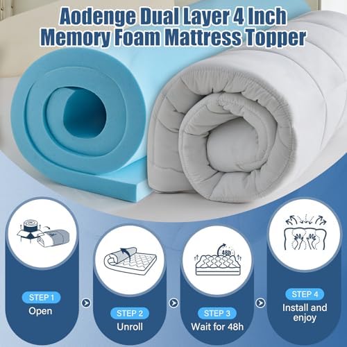 4 lnch Dual Layer Mattress Topper Full Size, 2 Inch Cooling Gel Memory Foam and - Image 2