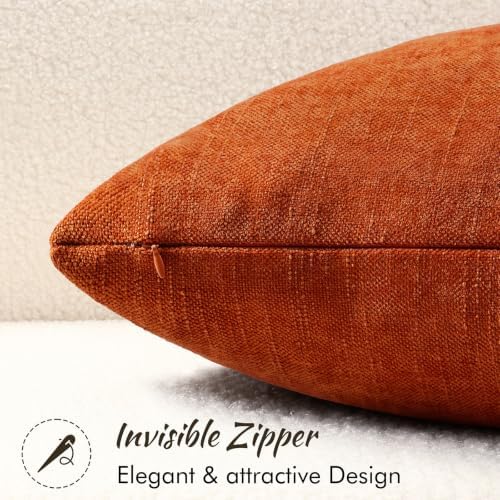 decorUhome Chenille Fall Throw Pillow Covers 22x22 Set of 2, Burnt Orange - Image 3