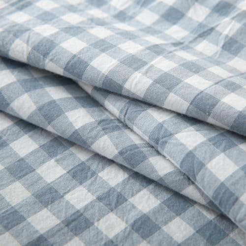 Silnuo Light Blue Plaid Gingham Ruffle Pillow Shams King Size Set of 2 - Image 7