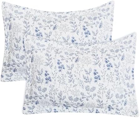 Lady Ann Pillow Shams Standard Size 20x26, 2-Piece Blue and White Floral & by LadyAnn