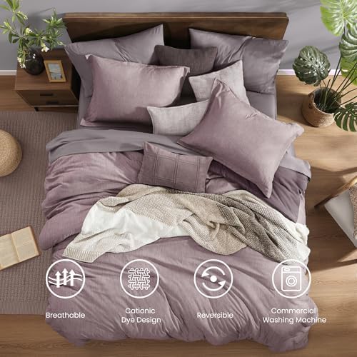 Monbix King Size Comforter Set 7 Pieces Lilac Cationic Dyeing Bed in a Bag - Image 2