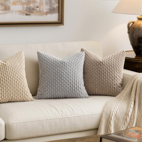 MIULEE Decorative Throw Pillow Covers 16x16 Light Brown Textured Corduroy - Image 2