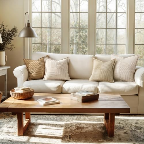 MIULEE Decorative Euro Sham Throw Pillow Covers 24x24 Inch Beige 2 Pack - Image 6