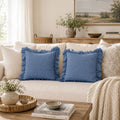 JoraLion Ruffled Throw Pillow Cover 18x18 Solid Dark Blue by JoraLion