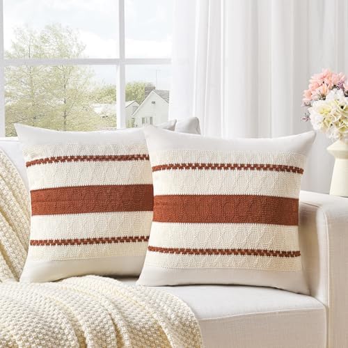 Fancy Homi Set of 2 Rust Boho Decorative Throw Pillow Covers 16x16 Inch by Fancy+Homi