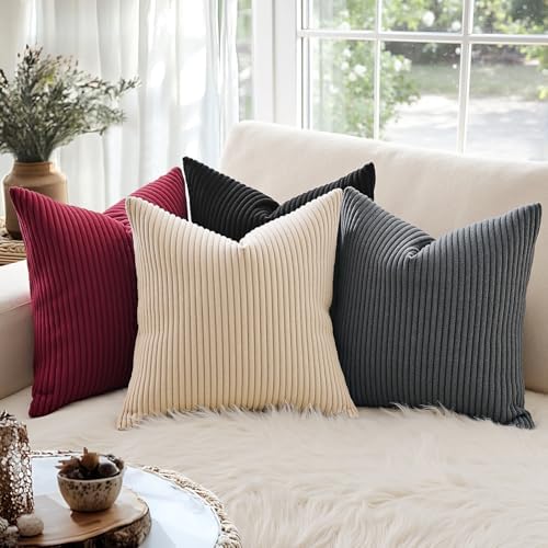 MIULEE Decorative Corduroy Throw Pillow Covers Set of 2 20x20 Grey - Image 3