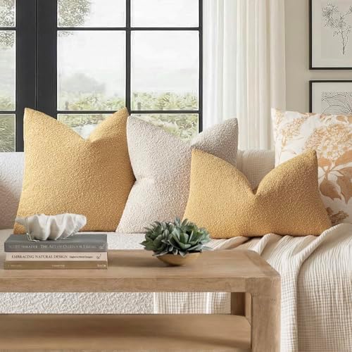 Foindtower Decorative Textured Boucle Throw Pillow Cover 24x24 Light Yellow - Image 6
