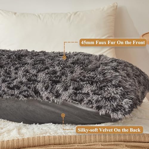 XeGe 20x54 Fluffy Leopard Print Body Pillow Cover, Cheetah Light Grey - Image 4
