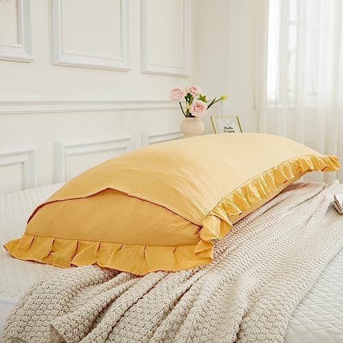 Merryword Yellow Microfiber Body Pillow Cover, 20x54inches, Ruffled Fringe - Image 6