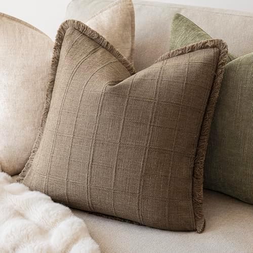 Foindtower Set of 2 Decorative Linen Check Fringe Throw Pillow Covers Farmhouse - Image 5