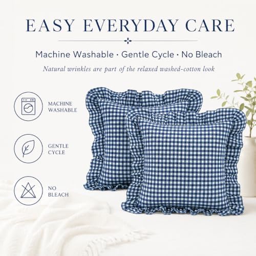 Gingham Throw Pillow Covers 18x18, Ruffle Trim - Image 7