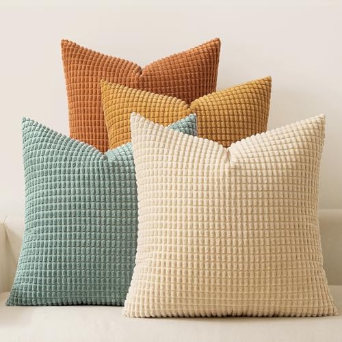 MIULEE Boho Decorative Pillow Covers 20x20 Inch Set of 4 Orange/Teal by MIULEE