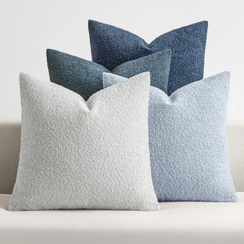MIULEE Decorative Boucle Throw Pillow Covers 18x18 Inch Blue Set of 4 by MIULEE