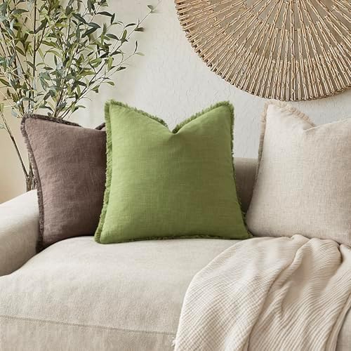 Foindtower Decorative Linen Fringe Throw Pillow Covers 20×20 Lush Green - Image 5