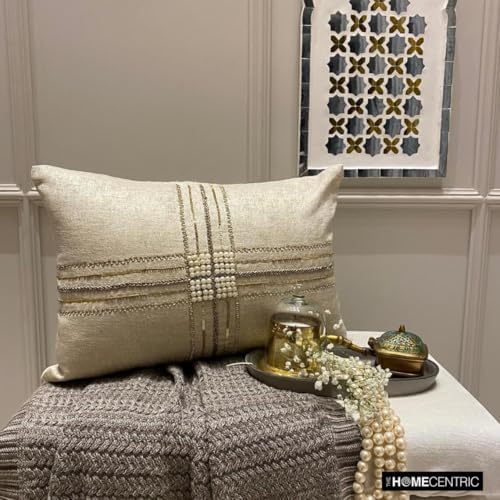 The HomeCentric Pack of 2 Decorative Lumbar Pillow Cover Gold, Hand Embrodiery - Image 2