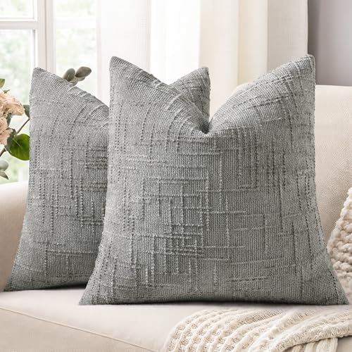 decorUhome Textured Chenille Throw Pillow Covers 20x20 Set of 2 Grey by decorUhome
