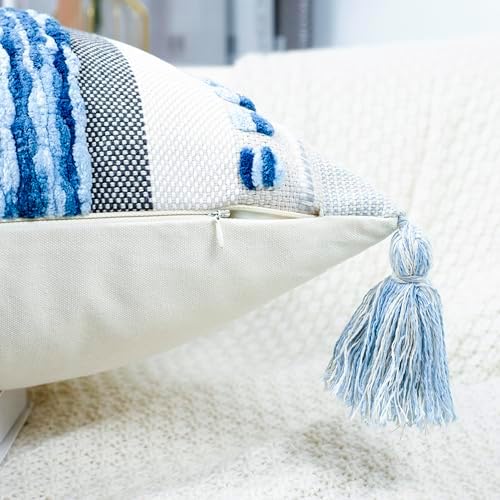 PANOD Boho Long Lumbar Throw Pillow Cover 14 x 36 Blue, Chenille Morocan Extra - Image 4