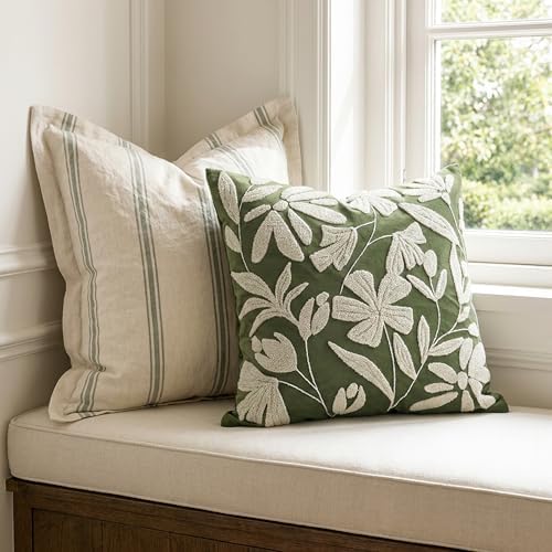 BlissBlush Decorative Throw Pillow Cover 20x20 Inch, Olive Green Floral Tufted - Image 7