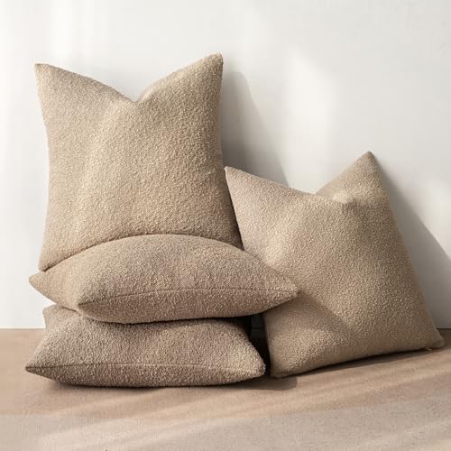 MIULEE Decorative Boucle Throw Pillow Covers 20x20 Inch Camel Set of 4 - Image 4