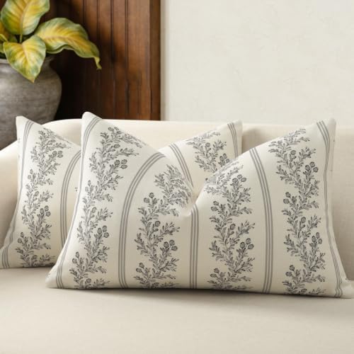 Vintage Throw Pillow Covers 12x20 Set of 2, Striped Floral Pillow Cover by DKwizme