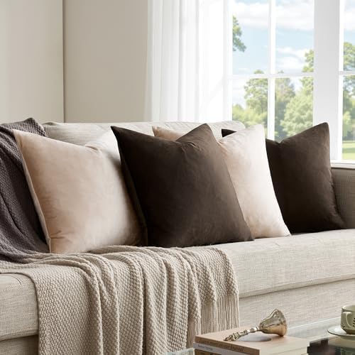 GIGIZAZA Pack of 4 Decorative Velvet Pillow Covers 20x20 Brown Beige - Image 6
