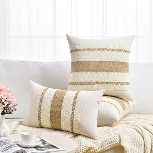 Fancy Homi Set of 1 Tan Neutral Decorative Throw Pillow Cover 14x14 Inch - Image 7