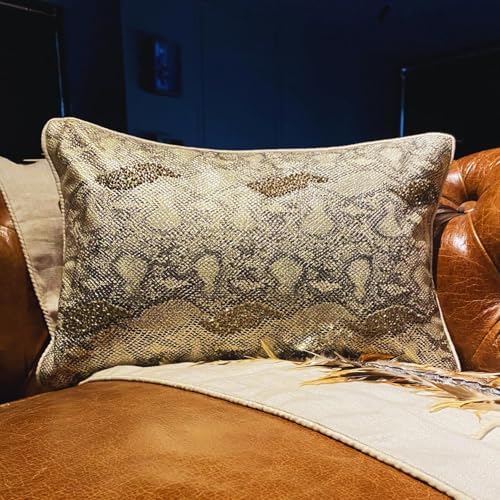 The HomeCentric Gold 12"x14" Lumbar Throw Pillow Covers, Faux Leather Beaded - Image 2