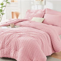 HYMOKEGE Pink Oversized Queen Comforter Set Seersucker 7 Pieces, All Season by HYMOKEGE