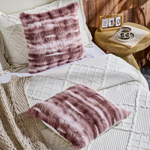AmHoo Pack of 2 Throw Pillow Covers 3D Dense Faux Rabbit Fur Cozy Super Soft - Image 4