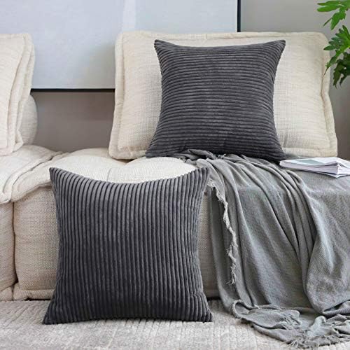 Home Brilliant Set of 2 Soft Striped Velvet Decorative Pillows Covers 16x16 inch by HomeBrilliant