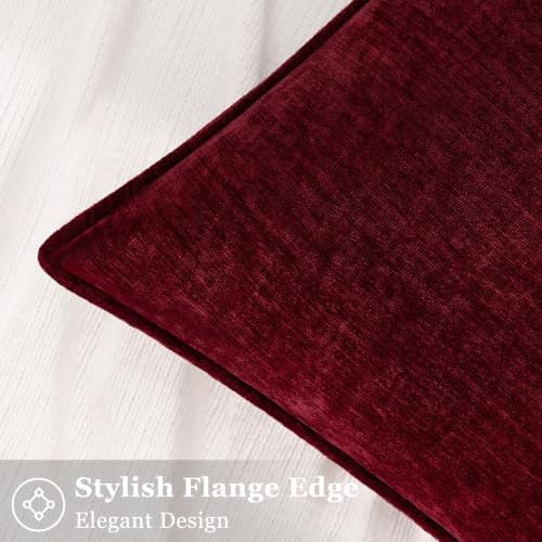 decorUhome Chenille Wine Red Velvet Throw Pillow Covers 12x20 Set of 2 - Image 3
