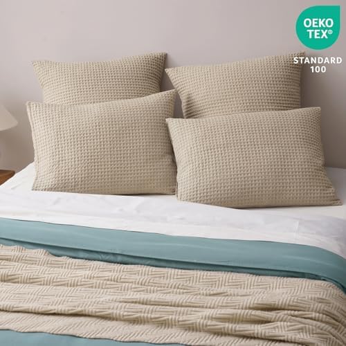 PHF Ultra Soft Waffle Pillow Shams King Size 20"x36", No Insert - Image 2