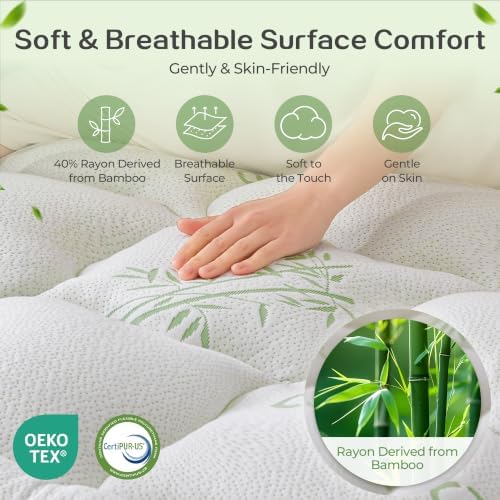 SINWEEK 4 Inch Dual Layer Bamboo Memory Foam Mattress Topper - Image 4