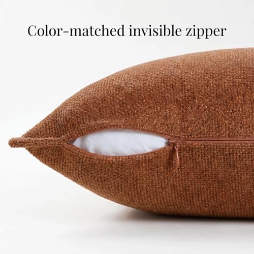 Fancy Homi Set of 2 Rust 16x24 Inch Soft Chenille Decorative Throw Pillow Covers - Image 3