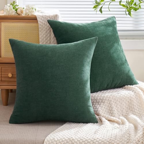 MIULEE Dark Green Chenille Couch Throw Pillow Covers - Image 4